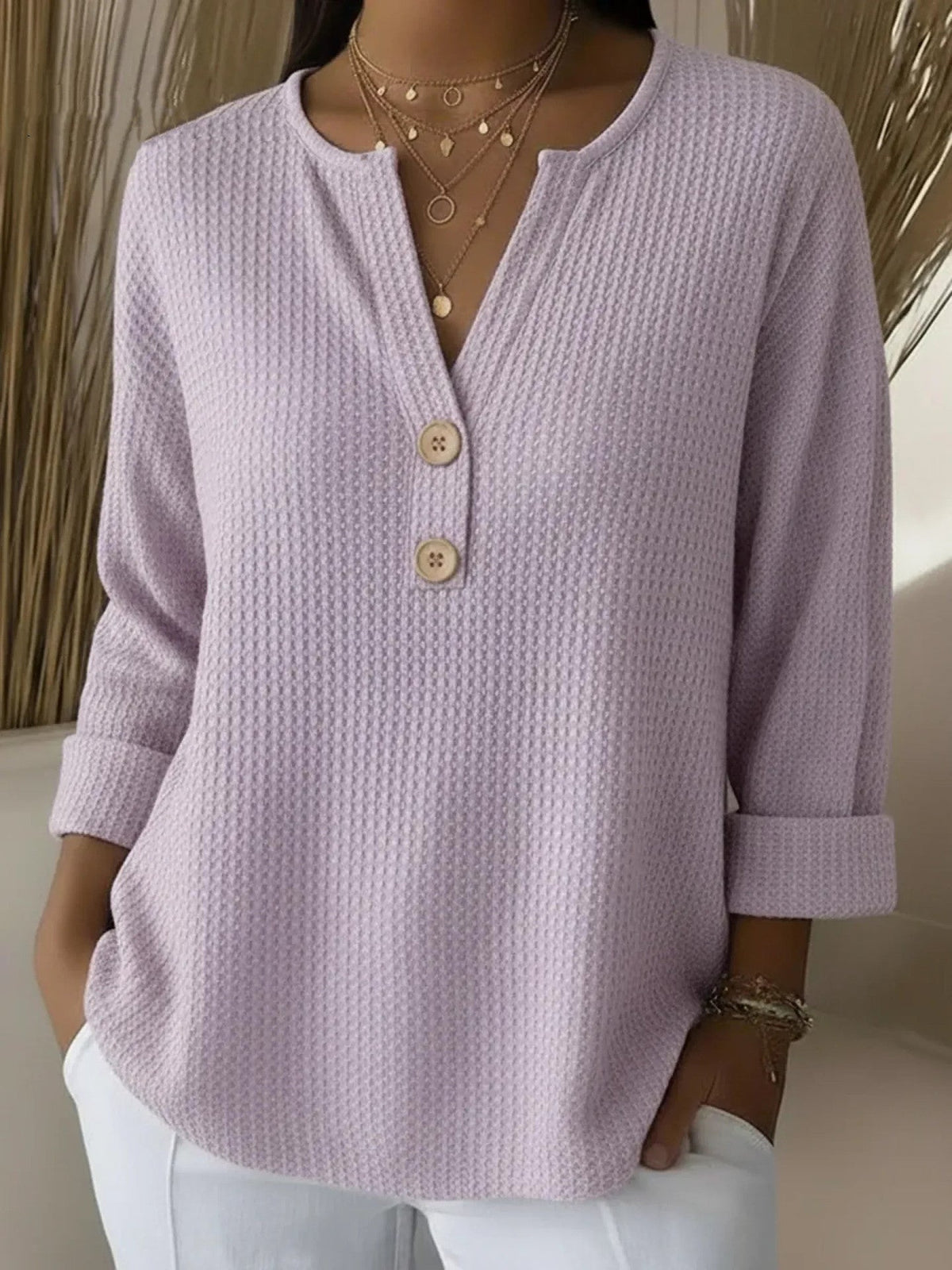 Lucía | T-shirt Henley Gaufré à Boutons