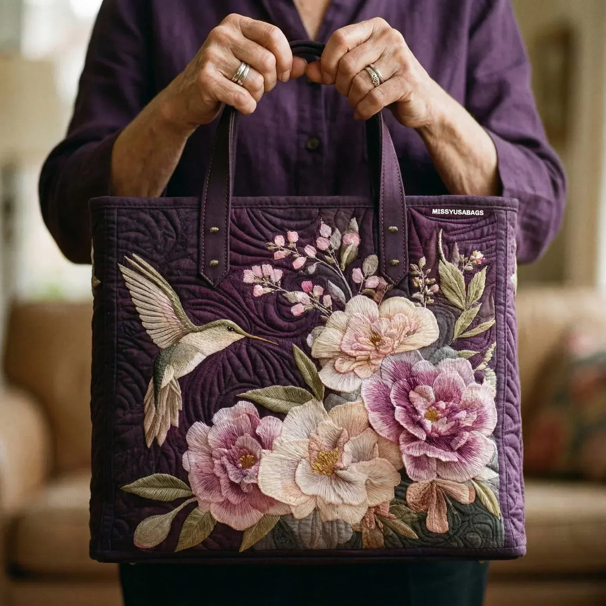 Sac Artisanal Matelassé - Colibri et Orchidées