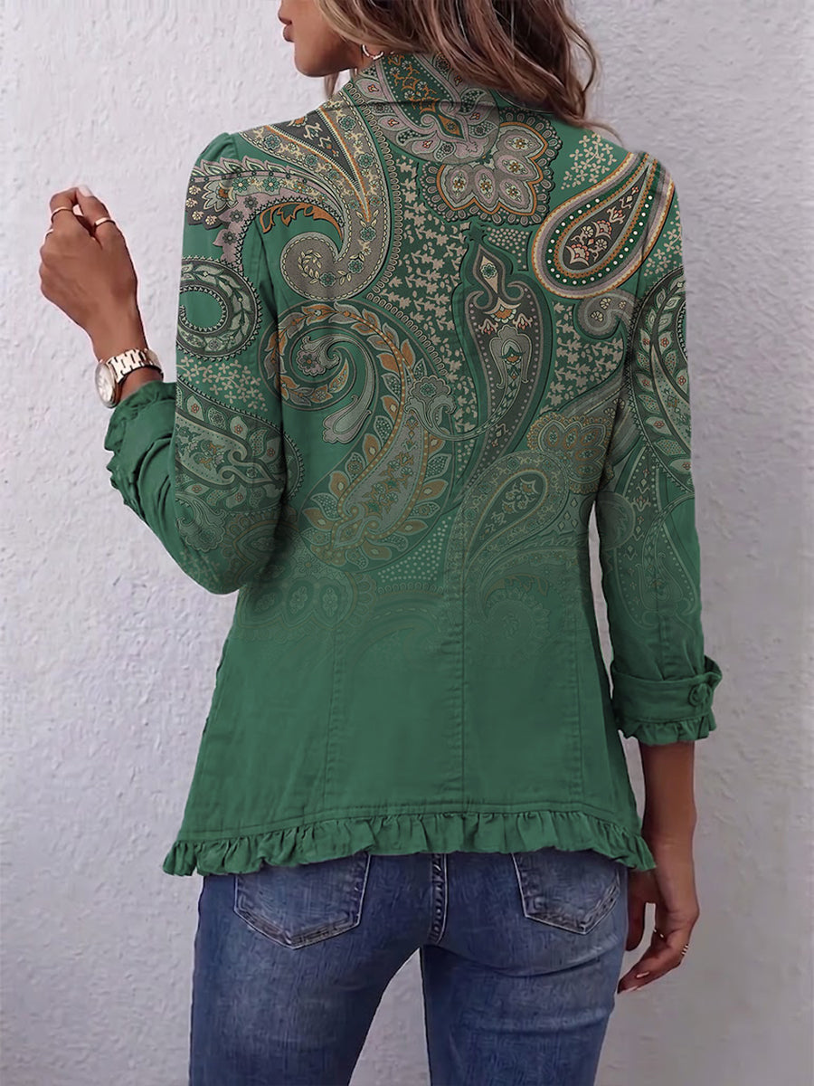 Jacinta | Veste Cachemire Vert à Volants