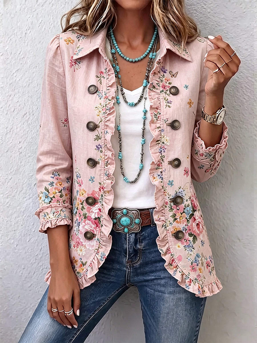 Araceli | Veste Florale à Volants et Boutons