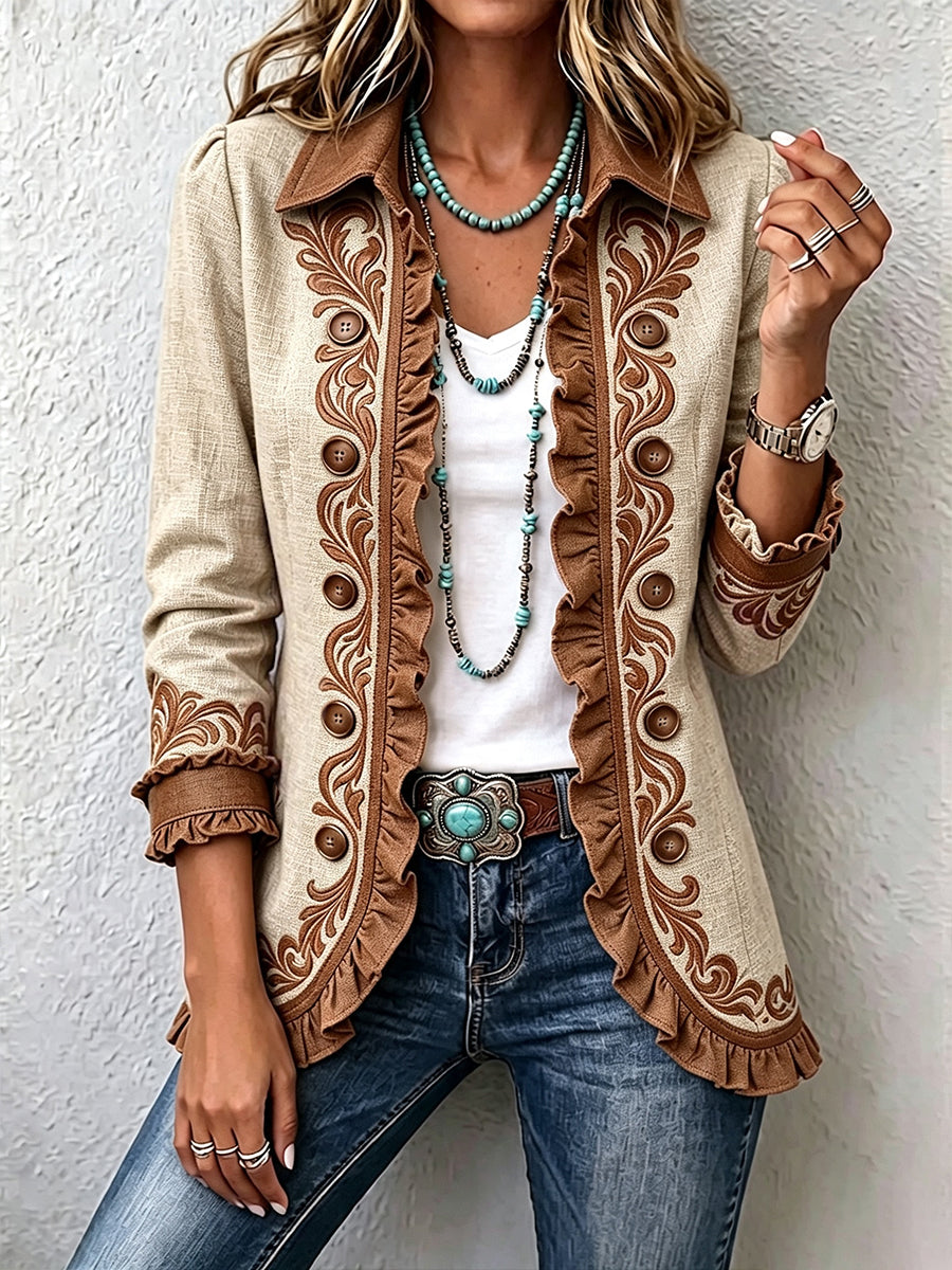 Almudena | Veste Florale Brodée à Volants