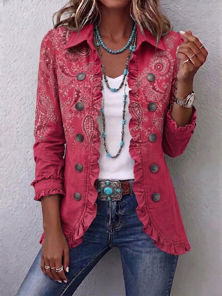 Adoración | Veste Cachemire Rose à Volants